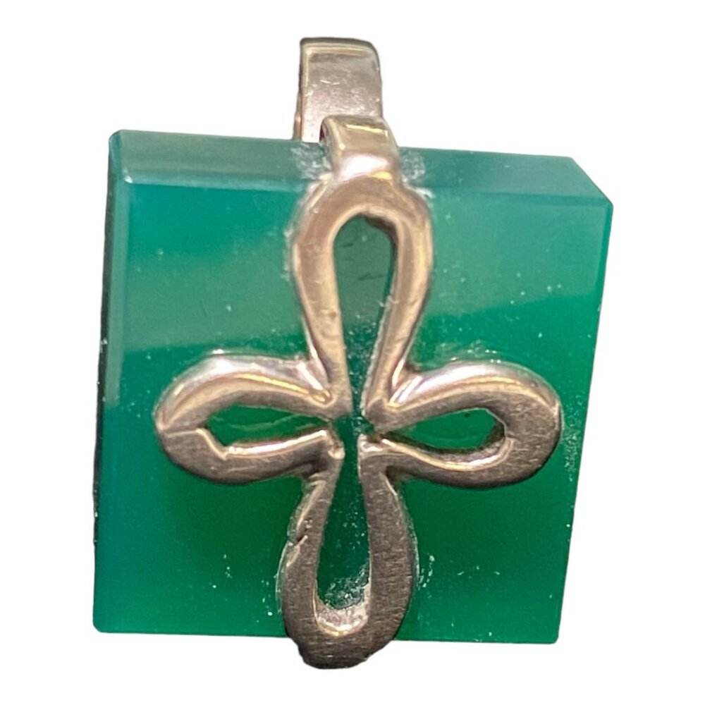 Ring Size 4.5 Cross Chrysoprase Square Sterling Silver Stamped Vintage Jewelry